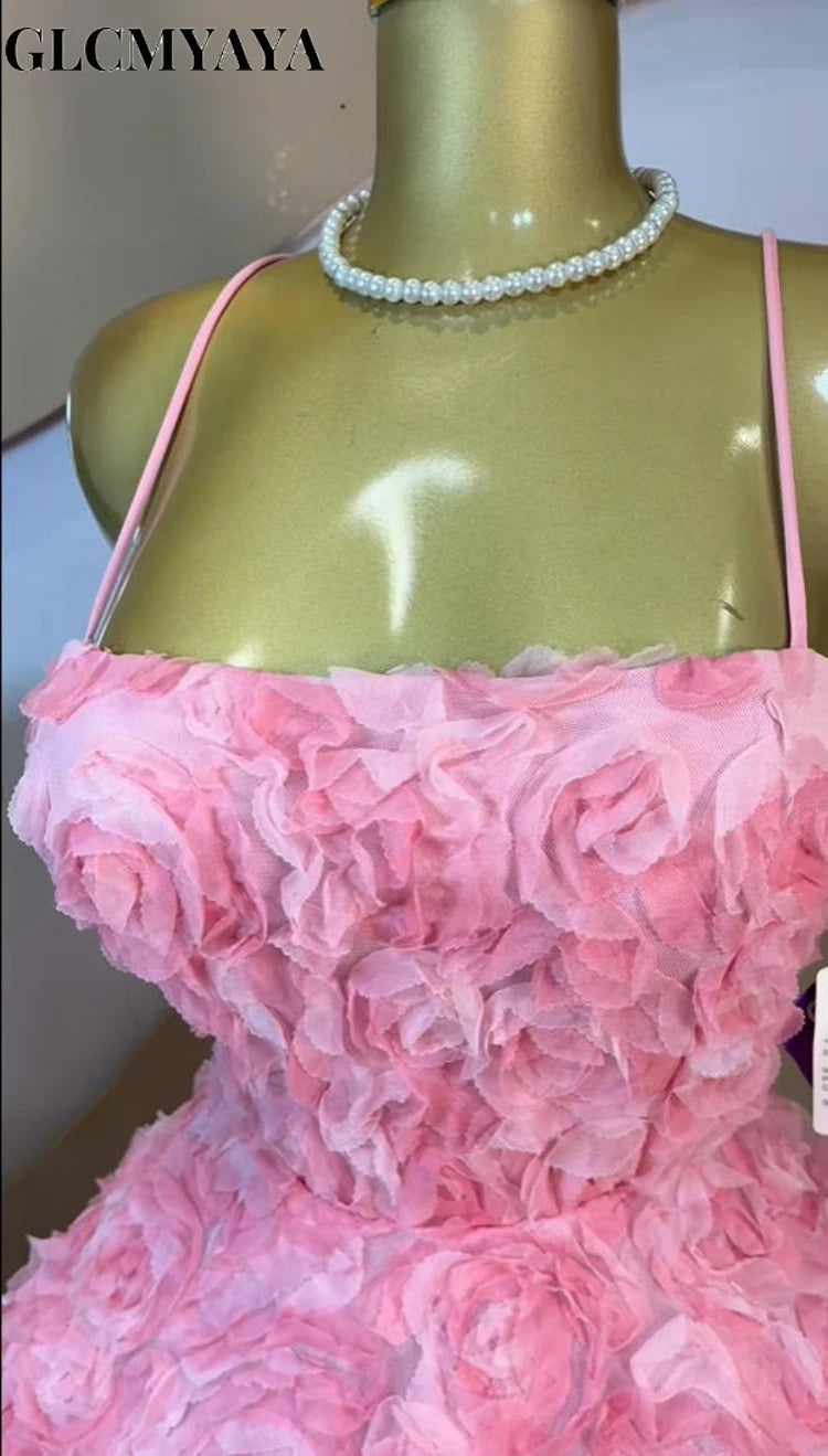 Rose Floral Spaghetti Strap A-line Mini Dress