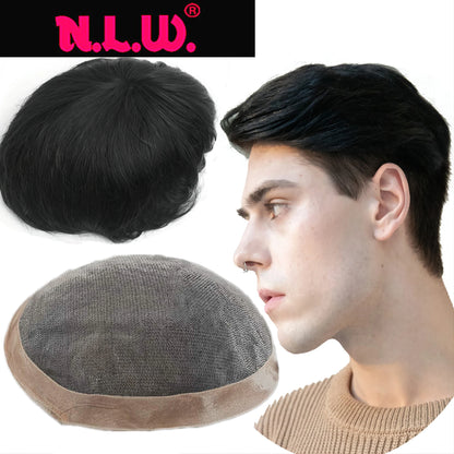 Fine Mono Toupee for Men Natural Black Human Hair
