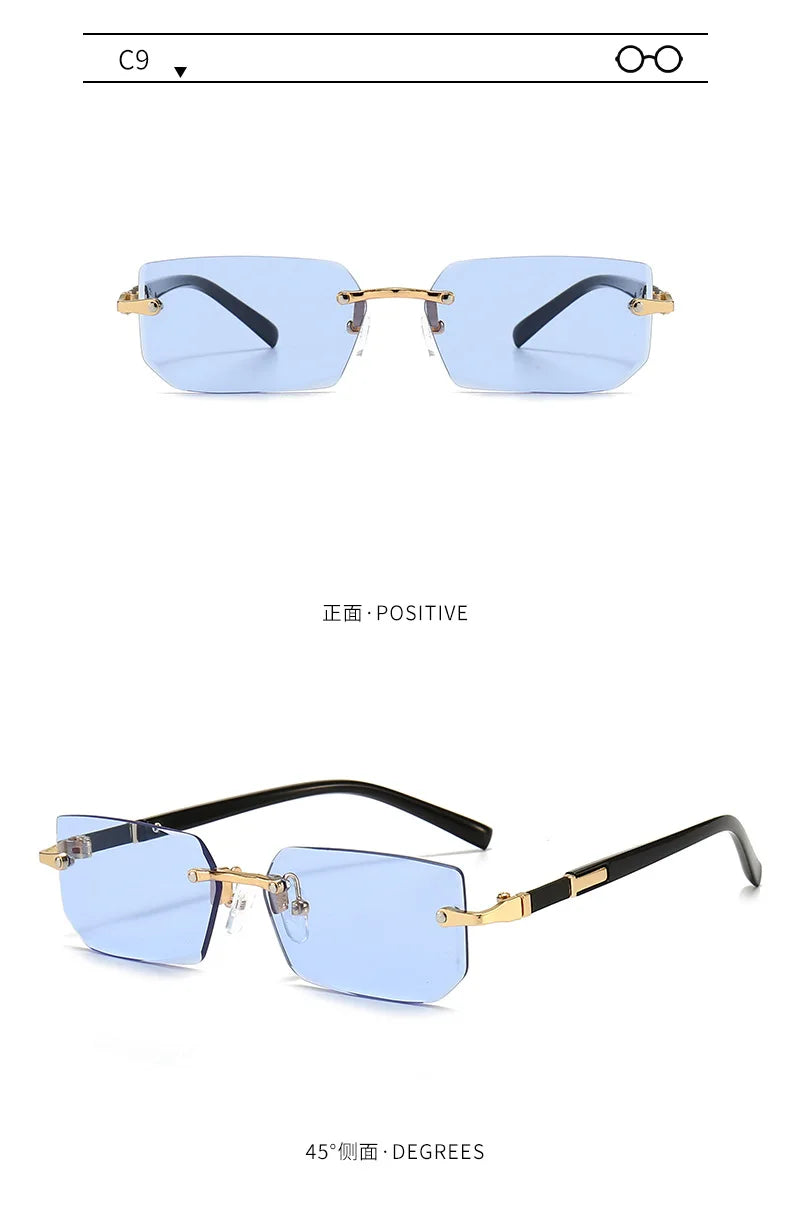 Rimless Rectangle Sunglasses for Women and Men