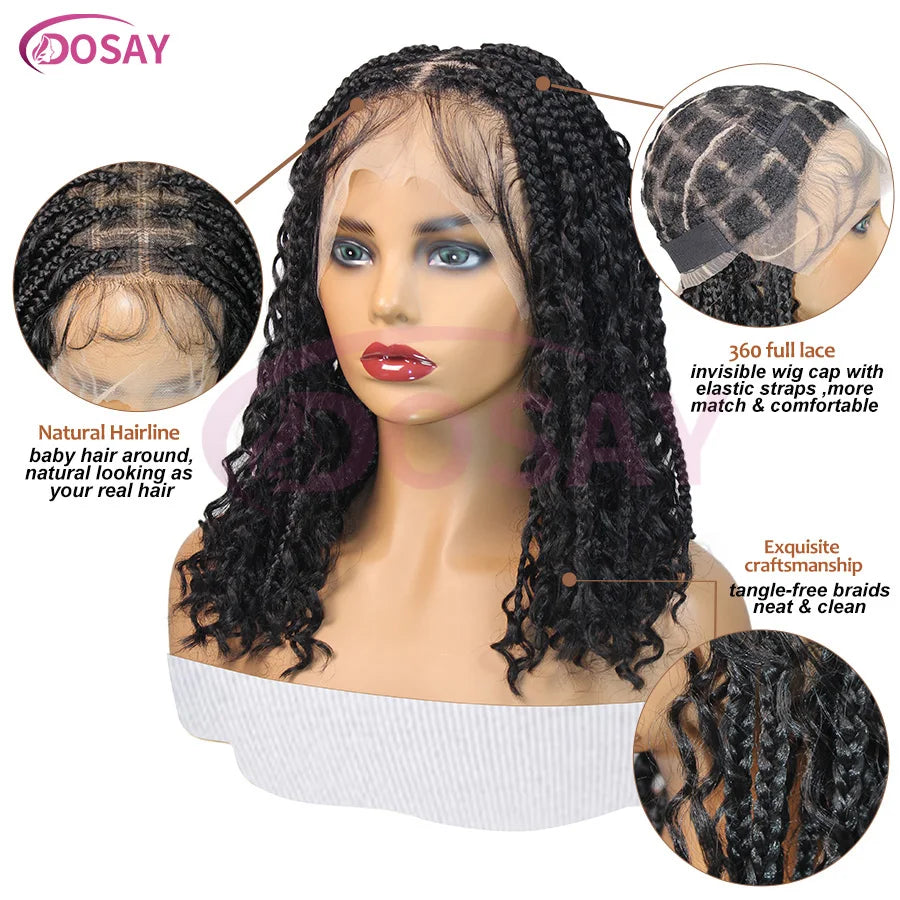 Short Bohemian Curly Braided Lace Front Wig 12 Inch