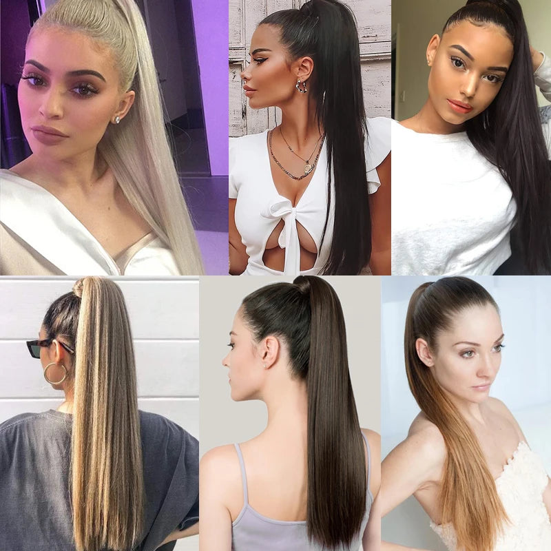 Long Straight Clip-in Ponytail Hair Extension Black